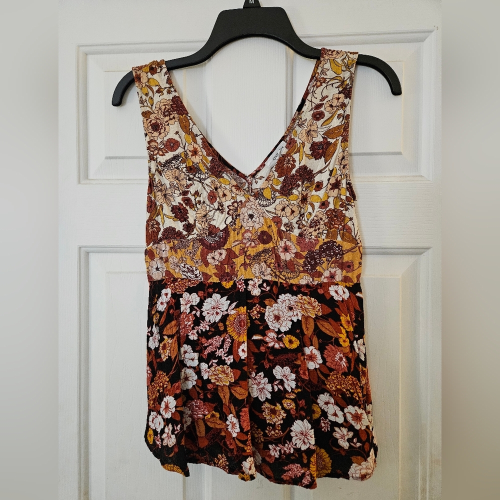 Eyeshadow Floral Tank Top - Brown and Orange S